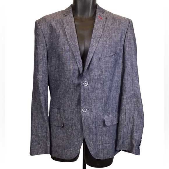 Paisley & Gray Slim Fit Mens Linen Blazer Size L Sports Coat Jacket Elbow Patch